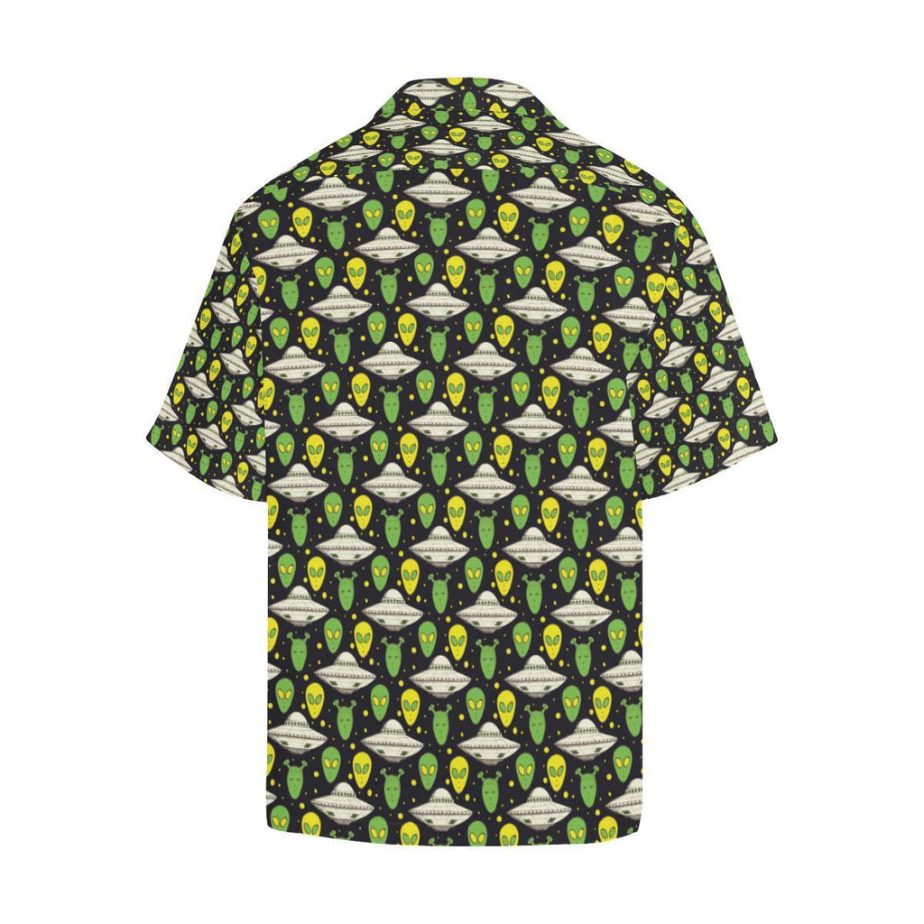 Gifury UFO Hawaiian Shirt Green Yellow Aliens White UFO Pattern Hawaii Shirt UFO Aloha Shirt 2023