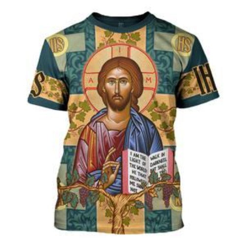  Jesus T-shirt Jesus Greek Vintaage Painting Blue T-shirt Hoodie Adult Full Print
