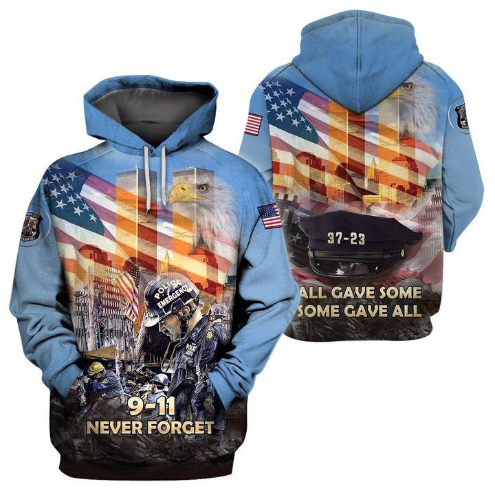 Gifury Patriot Day Hoodie September 11th Hoodie Police 9-11 Never Forget All Gave Some Some Gave All Blue Hoodie Patriot Day Apparel 2022