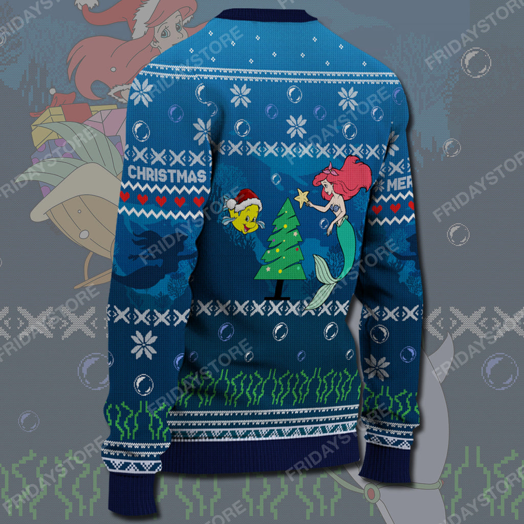  DN Sweater Mermaid Happy Christmas Ugly Sweater Awesome DN Ariel Ugly Sweater