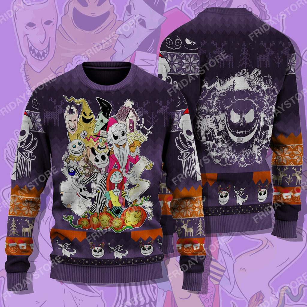  TNBC Sweater Nightmare Jack And Friends In Christmas Sweater Cool Awesome TNBC Ugly Sweater 