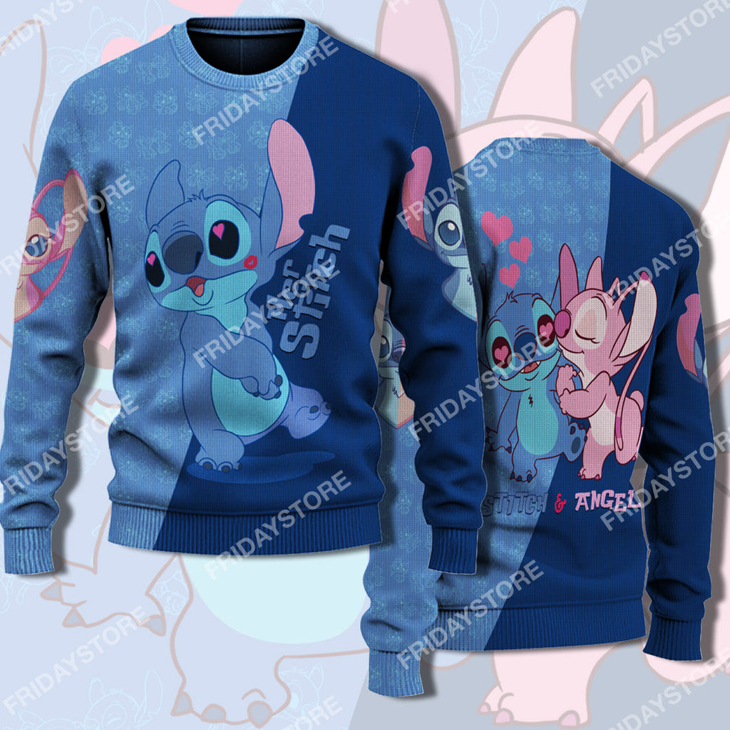  LAS Sweater Her Stich Blowing Kiss Couple Ugly Sweater Cute DN Stitch Ugly Sweater