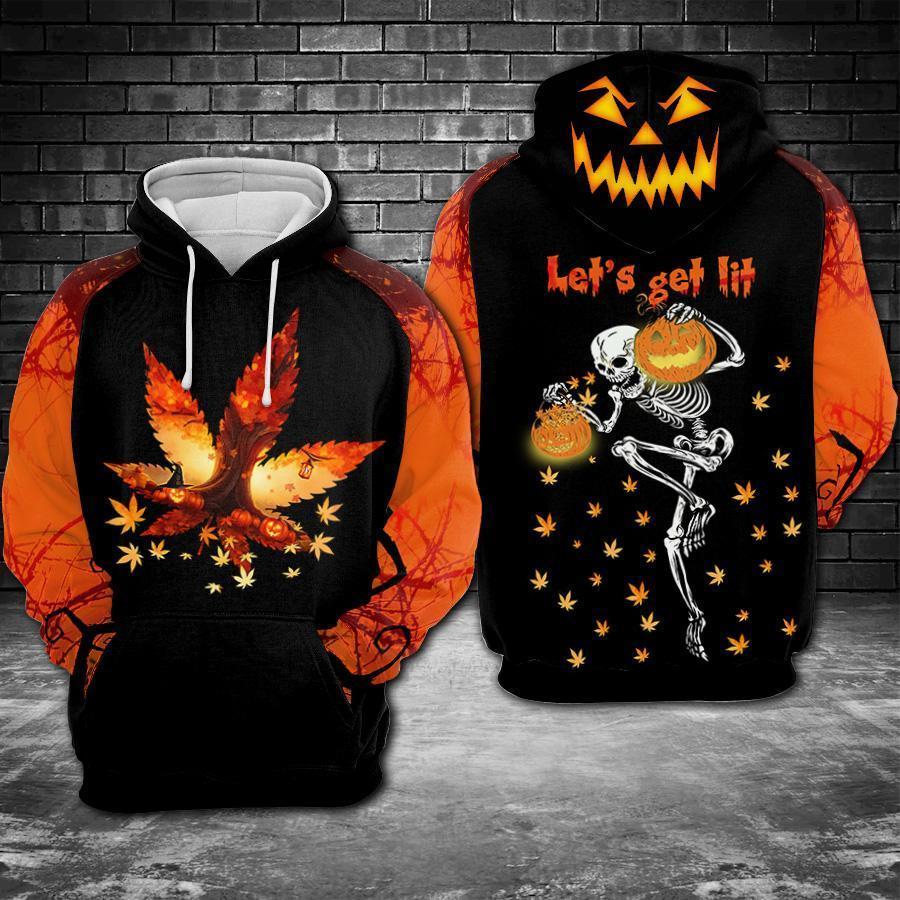 Gifury Halloween Hoodie Halloween Apparel Skull Skeleton Let Get Lit Pumpkin Black Orange Hoodie 2022