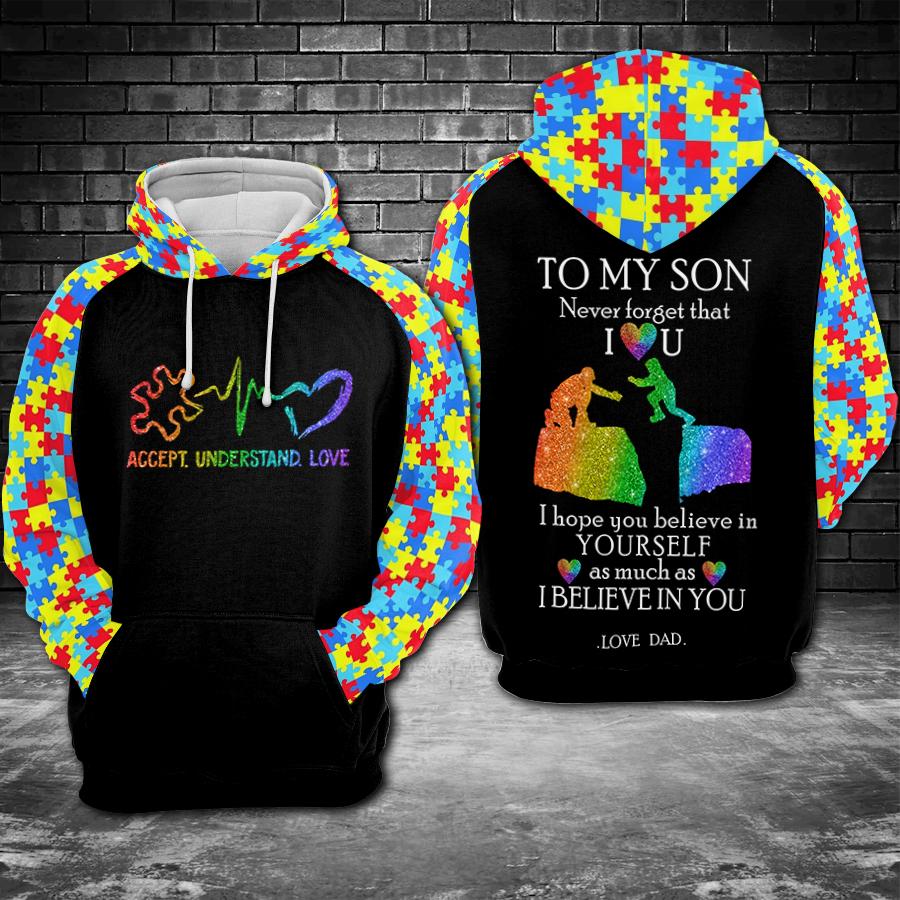  Father Autism Hoodie To My Son Never Forget That I Love You Hoodie Father's Day Gift Autism Apparel 