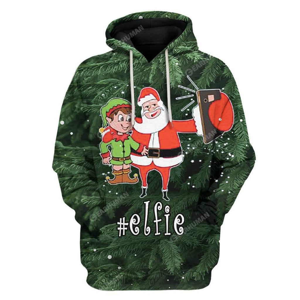 Gifury Christmas Elf Hoodie Elf Apparel Elfie Taking Selfie With Santa Claus Green Hoodie 2022