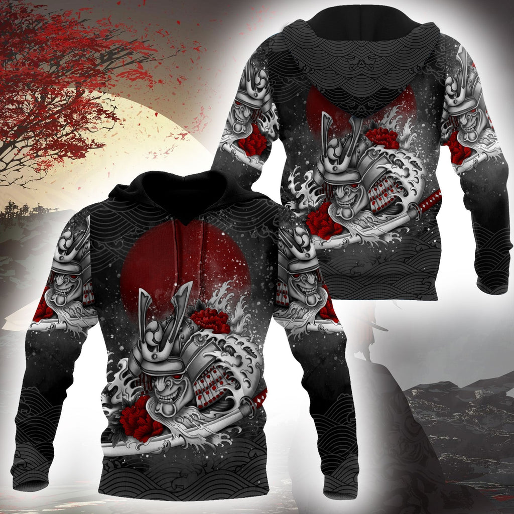 Gifury Japan T-shirt Japanese Skull Samurai Flower Black Grey T-shirt Japan Hoodie Apparel 2022