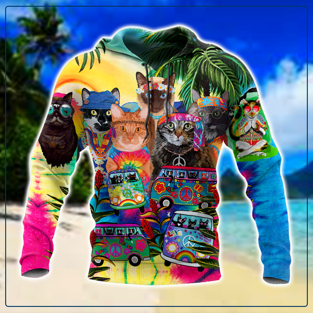  Hippie T-shirt Hippie Style Cat In Car 3d T-shirt Hoodie Adult Colorful Full Print