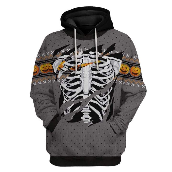 Gifury Skeleton Hoodie Skeleton Apparel Skeleton Inside Halloween Pumpkin Grey Hoodie 2022