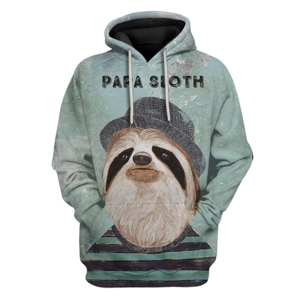  Sloth Father T-shirt Papa Sloth Vintage Blue T-shirt Hoodie Adult Full Print