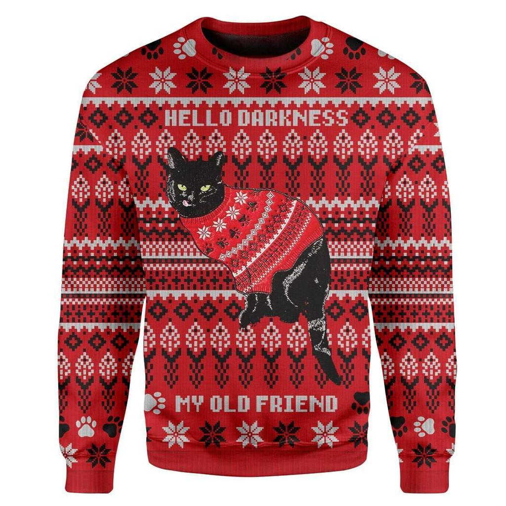 Gifury Cat Christmas Sweater Hello Darkness My Old Friend Black Cat Red Ugly Sweater Cat Ugly Sweater 2022