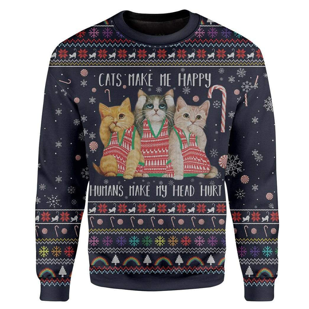 Gifury Cat Christmas Sweater Cats Make Me Happy Humans Make My Head Hurt Christmas Pattern Ugly Sweater Cat Ugly Sweater 2023