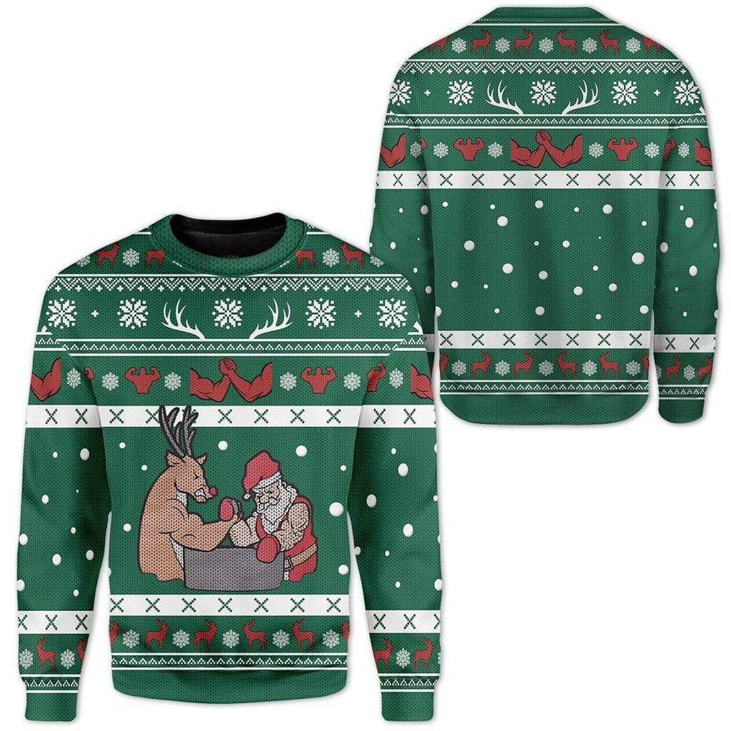 Gifury Reindeer Sweater Reindeer Arm Wrestling Santa Claus Christmas Pattern Ugly Sweater Reindeer Ugly Sweater 2022
