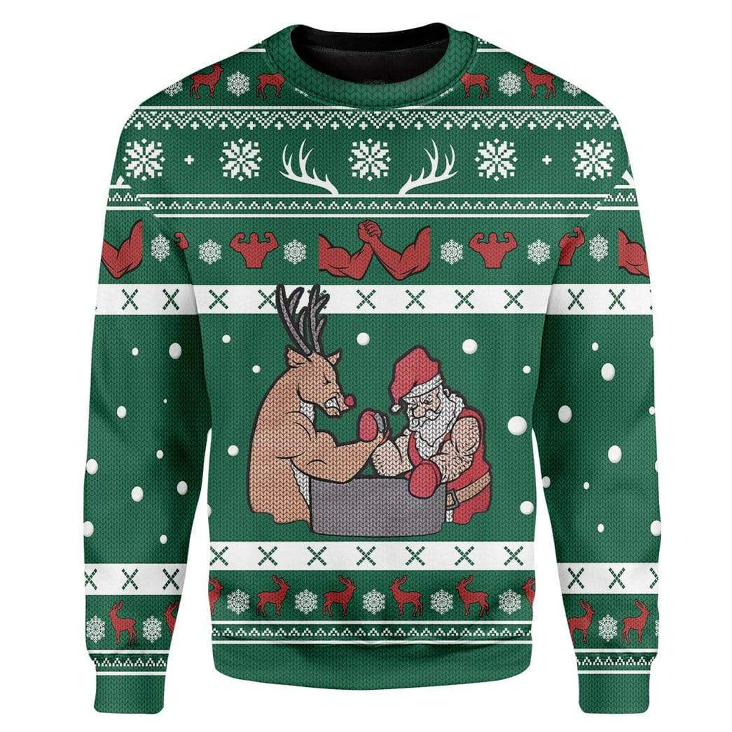 Gifury Reindeer Sweater Reindeer Arm Wrestling Santa Claus Christmas Pattern Ugly Sweater Reindeer Ugly Sweater 2023