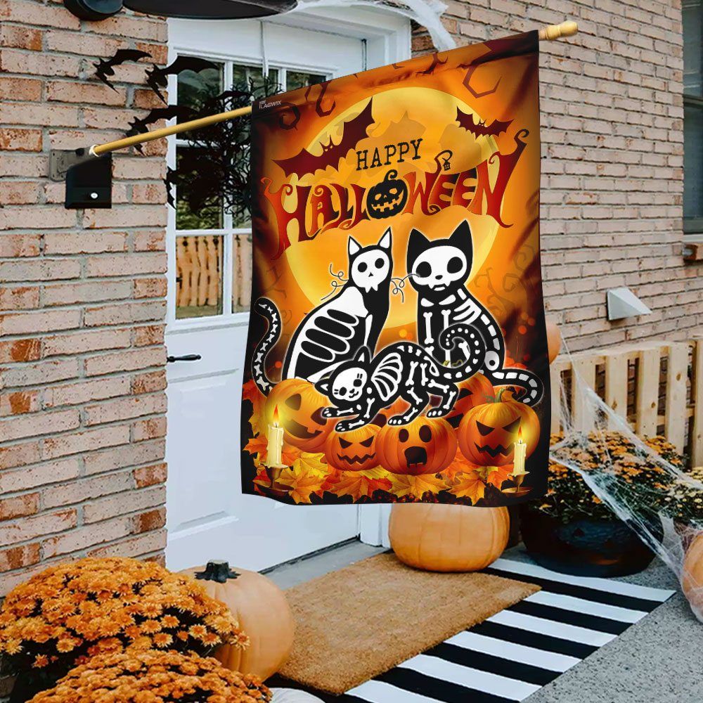 Gifury Halloween House Flag Skeleton Flags Cat Skeleton Happy Halloween Orange Flag Halloween Flag 2022