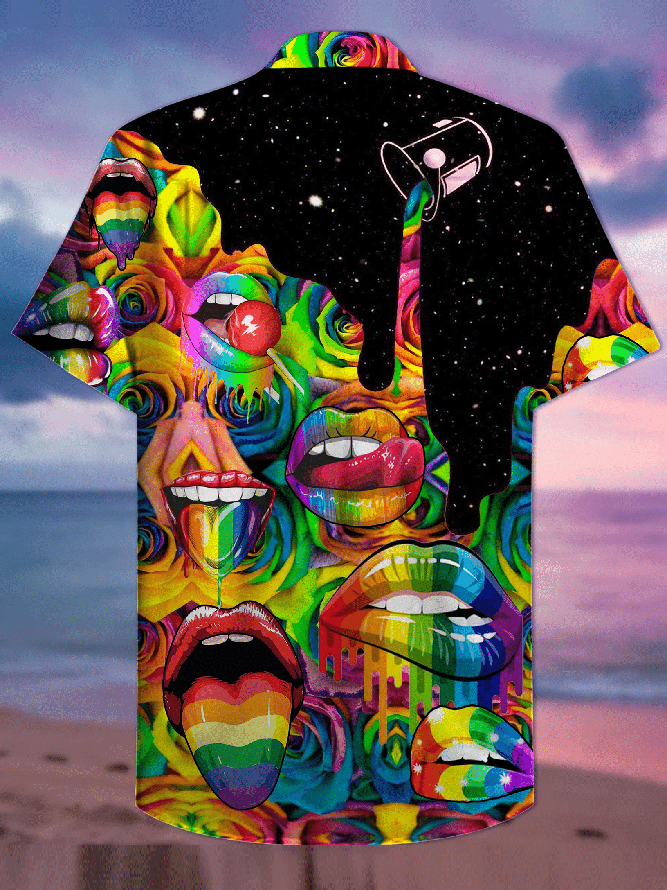 LGBT Hawaiian Shirt LGBT Rainbow Color Mouths Candy Graphic Design Hawaii Aloha Shirt Adult Unisex Full Print