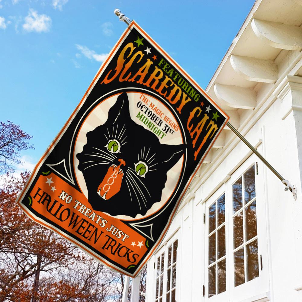 Gifury Halloween Flag Scaredy Black Cat No Treats Just Halloween Tricks House Flag Halloween Garden Flag 2023