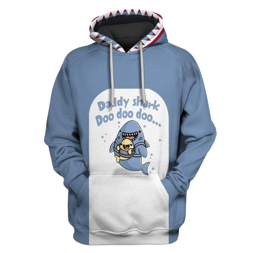  Father Shark Hoodie Baby Shark Father Shark Blue Cute Adult Full Size Hoodie Apparel Father's Day Gift