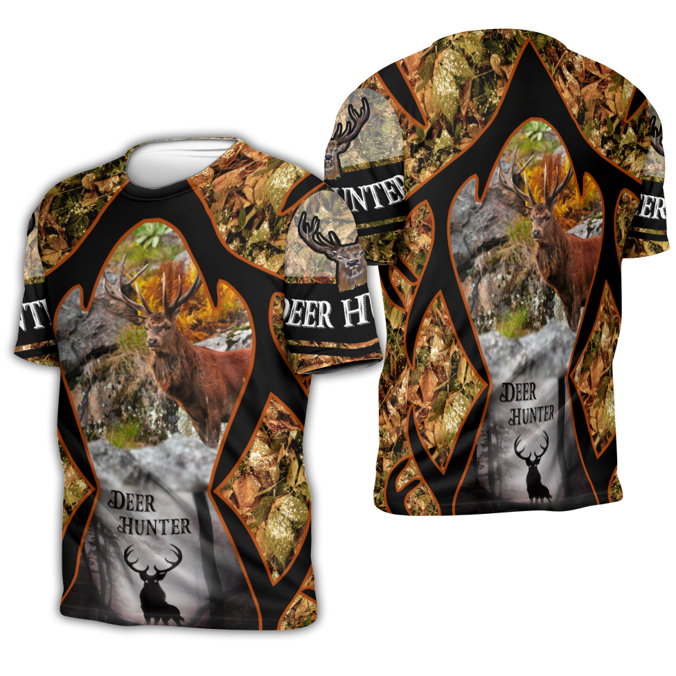 Gifury Hunting T-shirt Deer Hunter Leaves 3d T-shirt Hunting Hoodie Hunting Apparel 2023