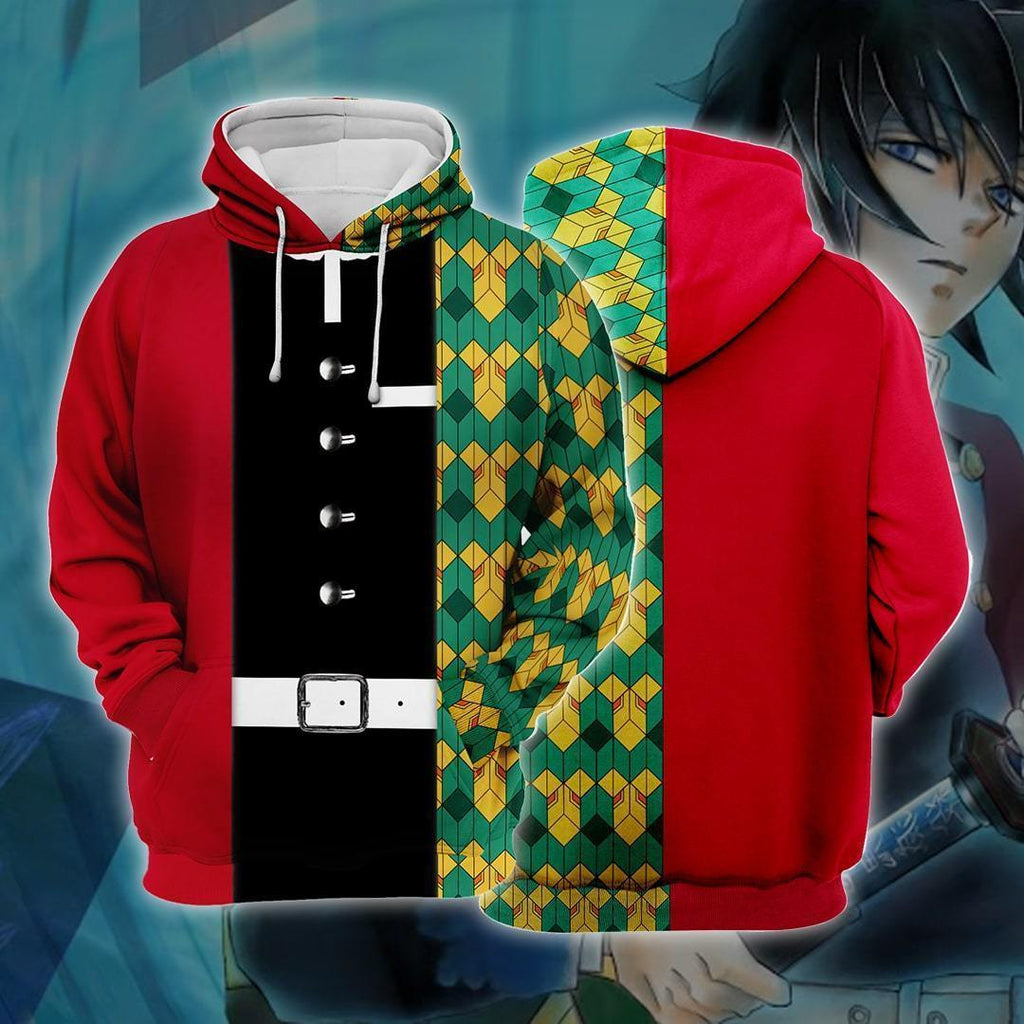  Demon Slayer Hoodie Giyu Tomioka Red Green Black Uniform Costume Hoodie Demon Slayer Apparel