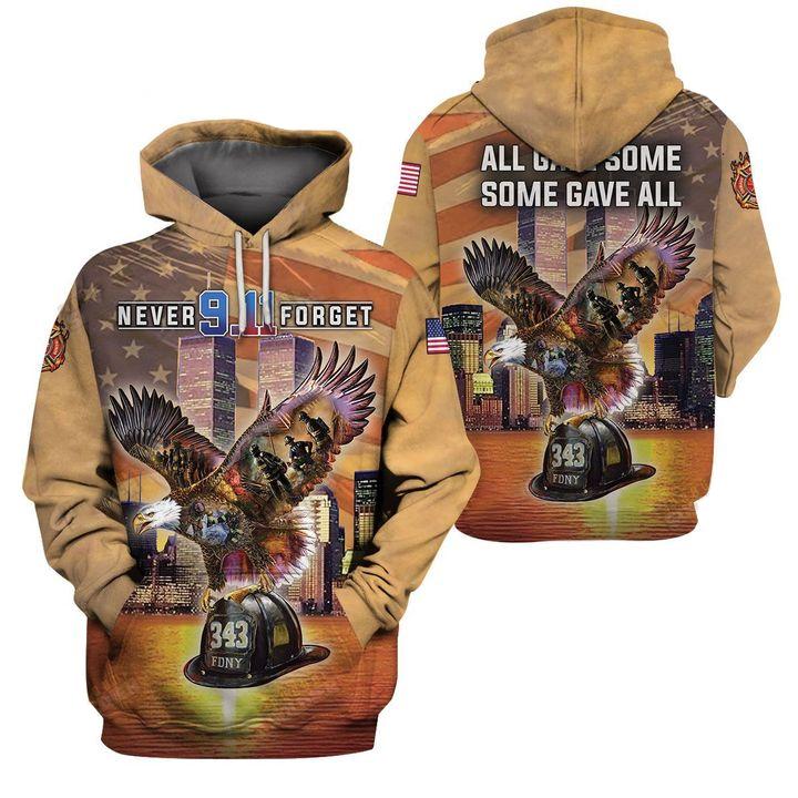 Gifury Patriot Day Hoodie September 11th Hoodie Firefighter 9-11 All Gave Some Eagle Brown Hoodie 2022