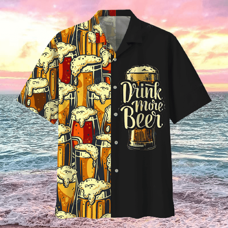 Gifury Beer Hawaii Shirt Vintage Drink More Beer Cups Of Beer Black Hawaiian Shirt Beer Aloha Shirt 2022