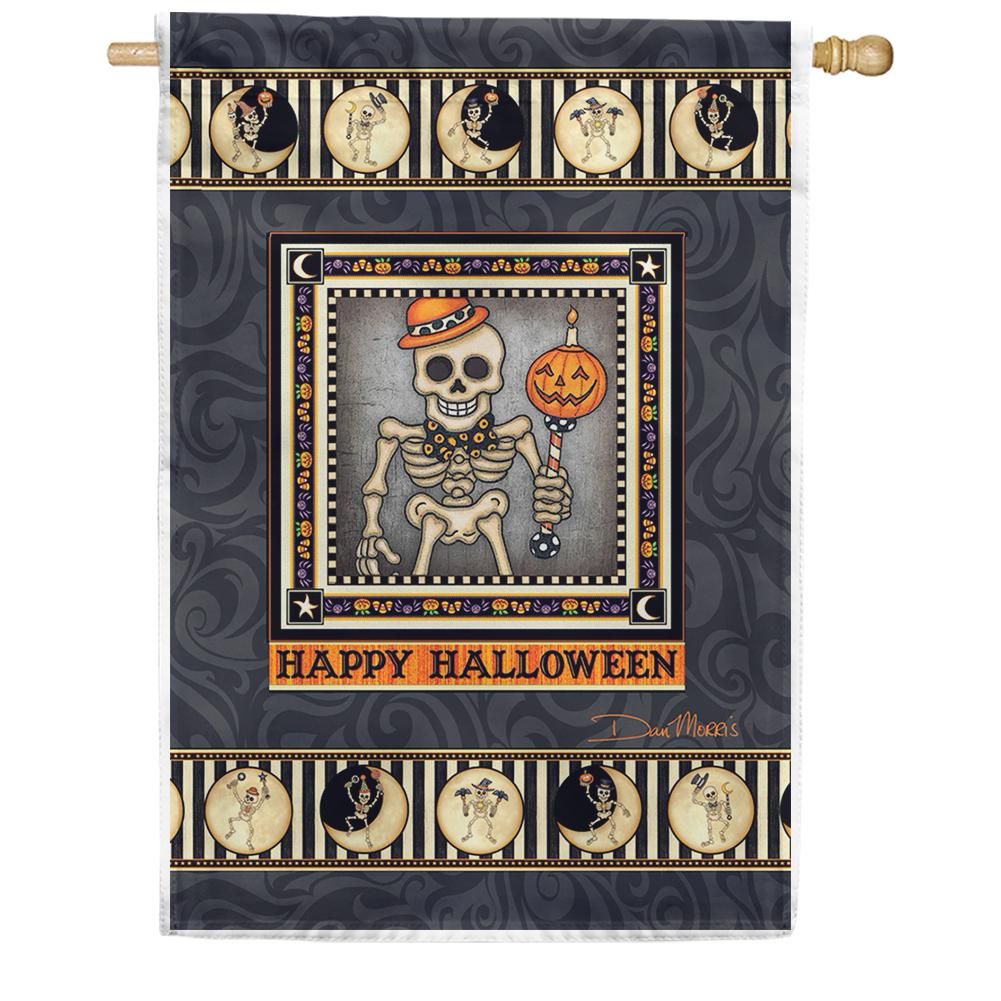 Gifury Halloween House Flag Skeleton Flags Happy Halloween Skeleton With Pumpkin Head Moon Grey Flag Halloween Flag 2022