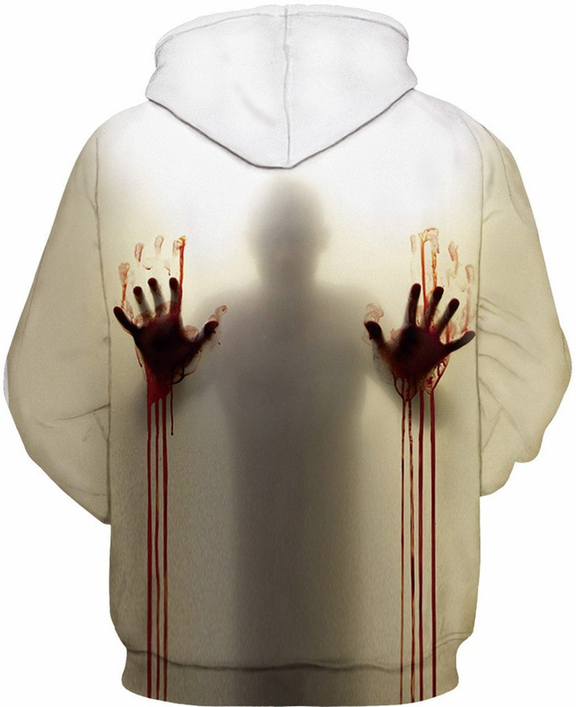 Gifury Halloween Hoodie Halloween Apparel Scary Bloody Hands Through Glass White Hoodie 2024