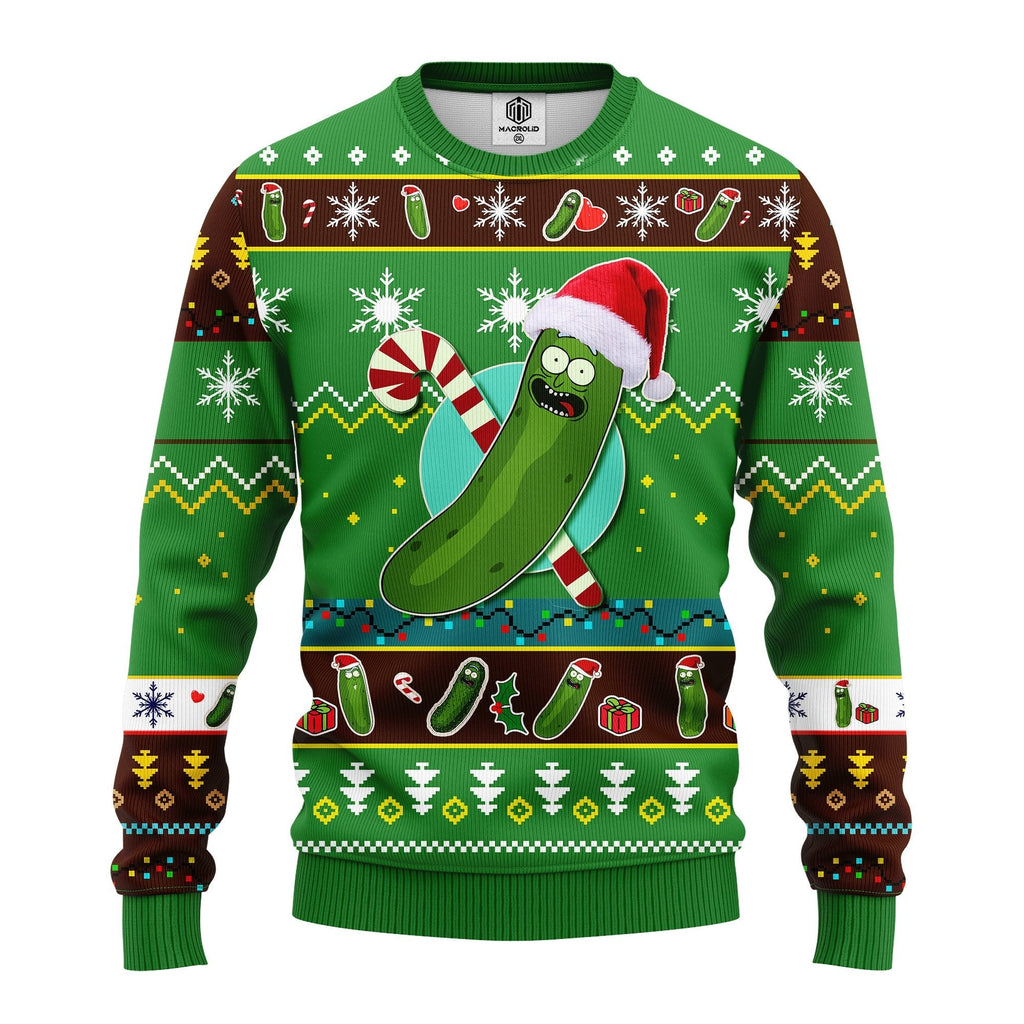 Rick And Morty Christmas Sweater Pickle Rick Christmas Candy Green Ugly Sweater