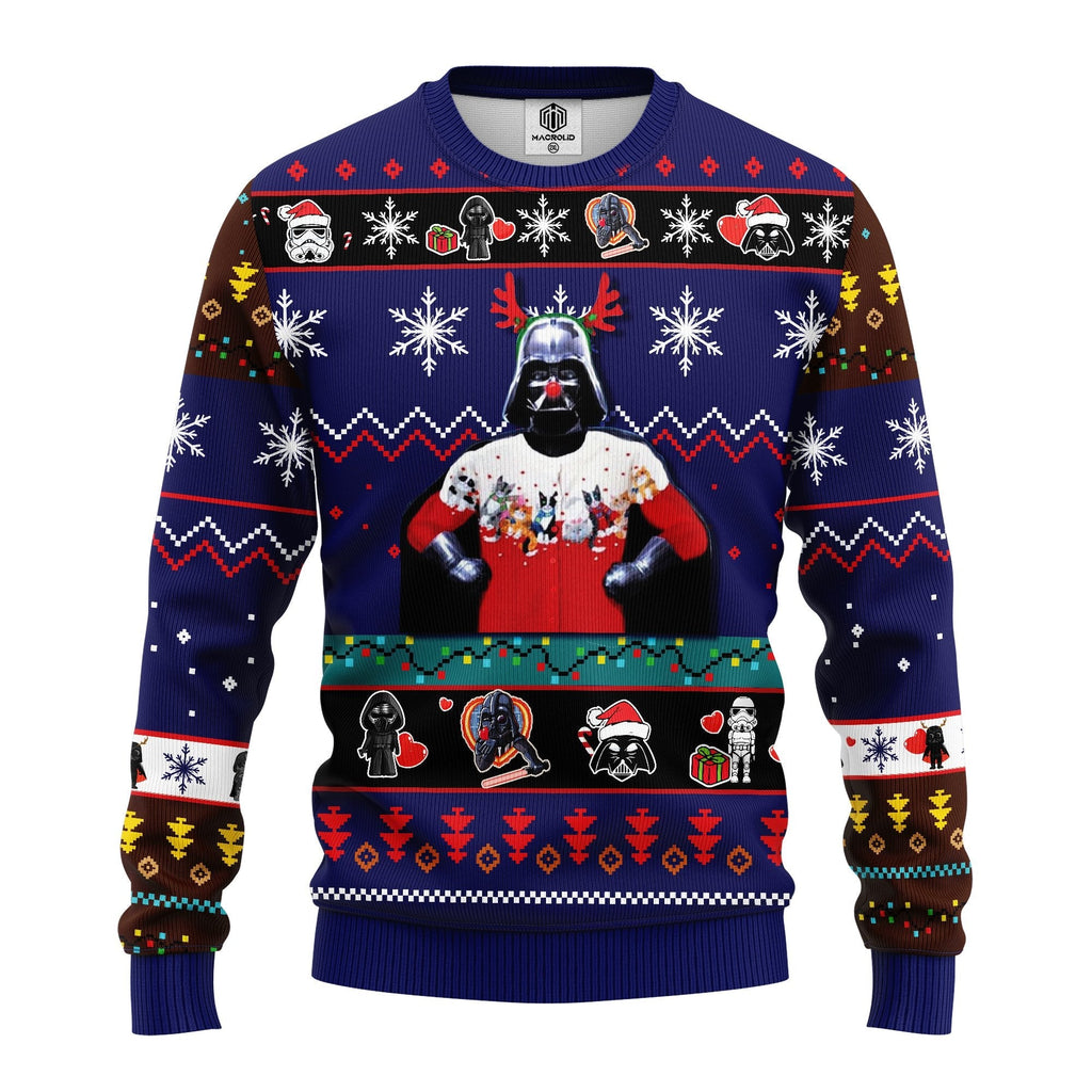 SW Christmas Sweater Funny Reindeer Darth Vader Blue Ugly Sweater
