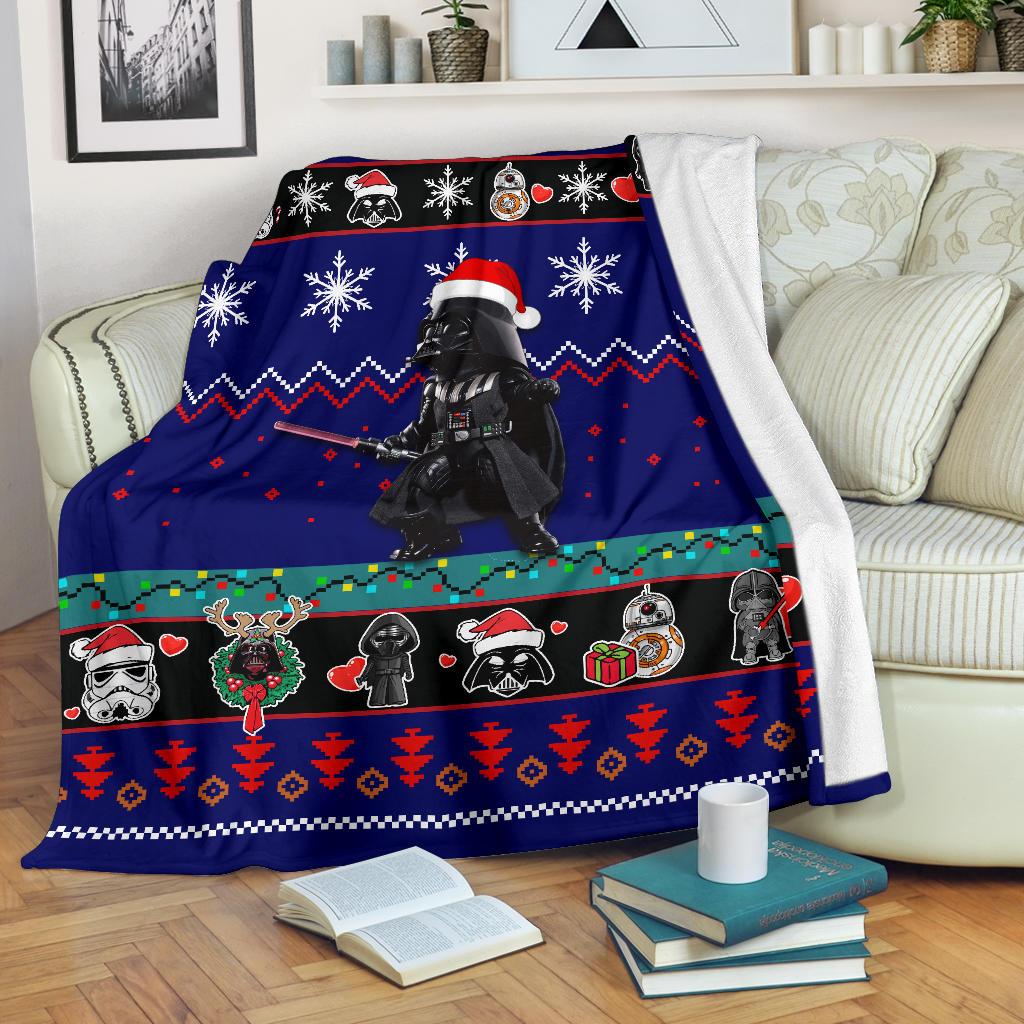 SW Blanket Darth Vader With Chirtmas Hat Blue Blanket