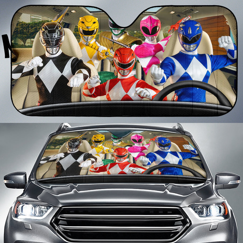 Power Ranger Car Sun Shade Power Rangers Team Driving Car Windshield S ...
