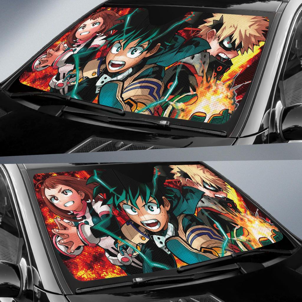  My Hero Academia Car Sun Shade Midoriya Izuku Bakugo Uraraka Ochako Windshield Sun Shade