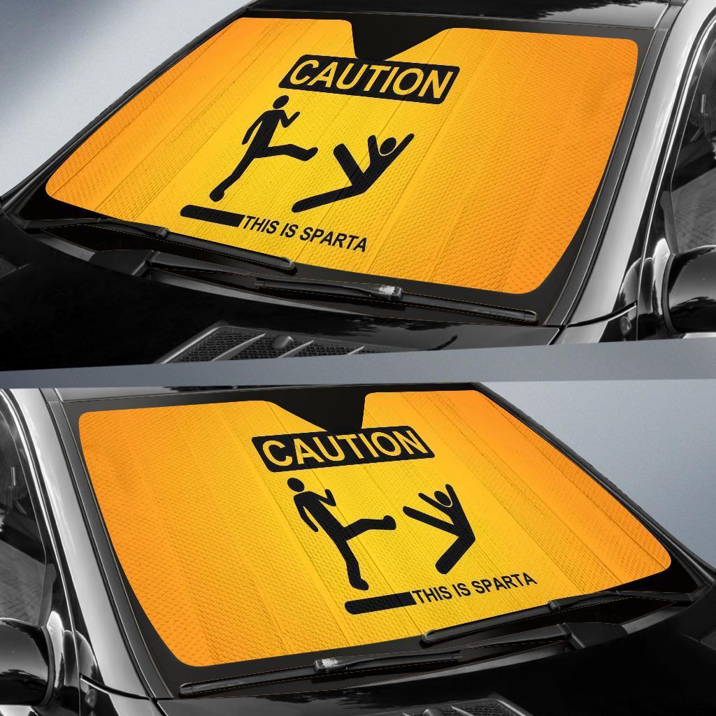  301 Movie Windshield Sun Shade Funny Caution This Is Sparta Yellow Car Sun Shade