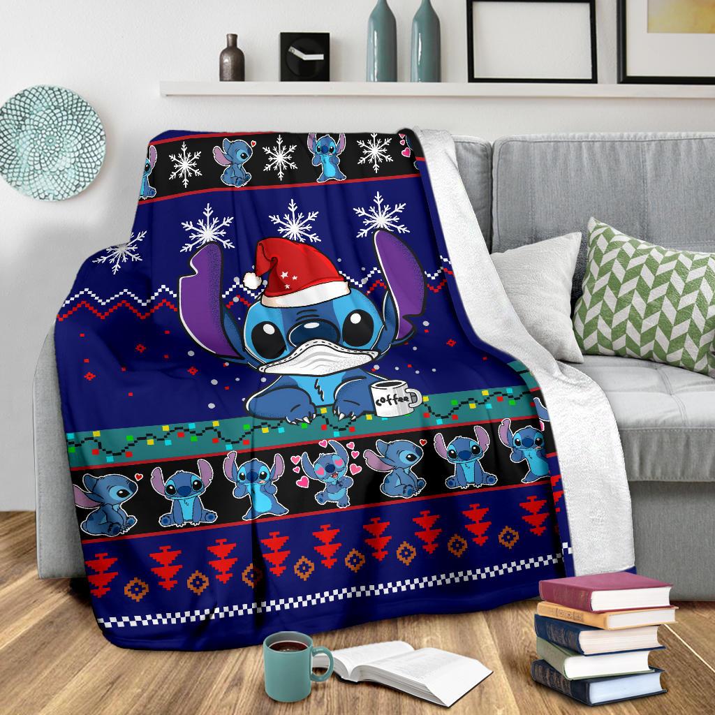 DN Blanket Stitch With Mask Christmas Pattern Blue Blanket