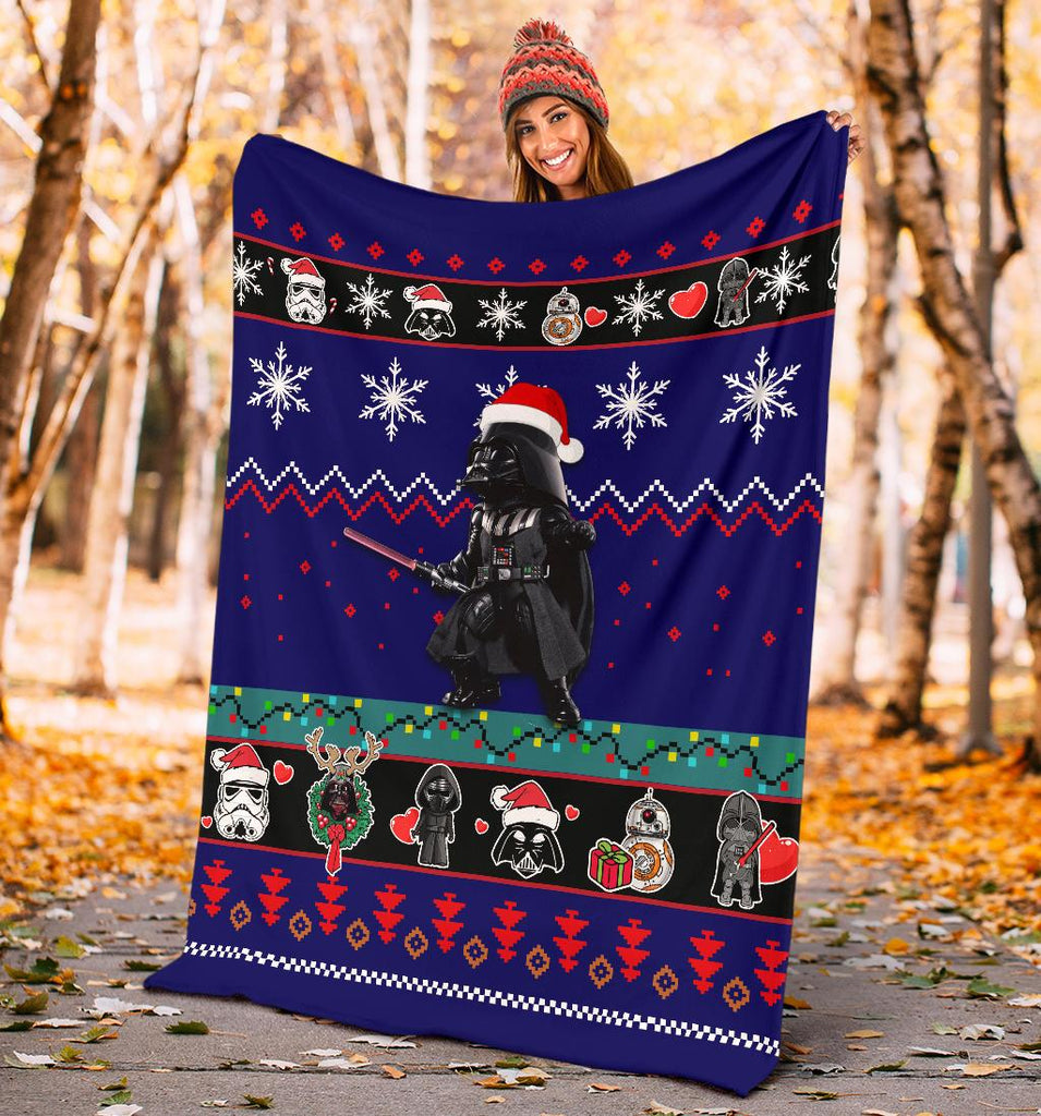 SW Blanket Darth Vader With Chirtmas Hat Blue Blanket