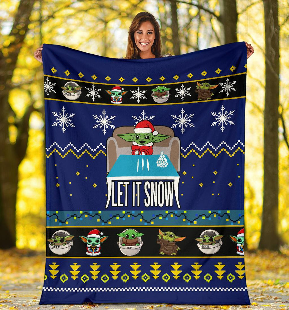 SW Blanket Let It Snow Grogu Pattern Blue Blanket