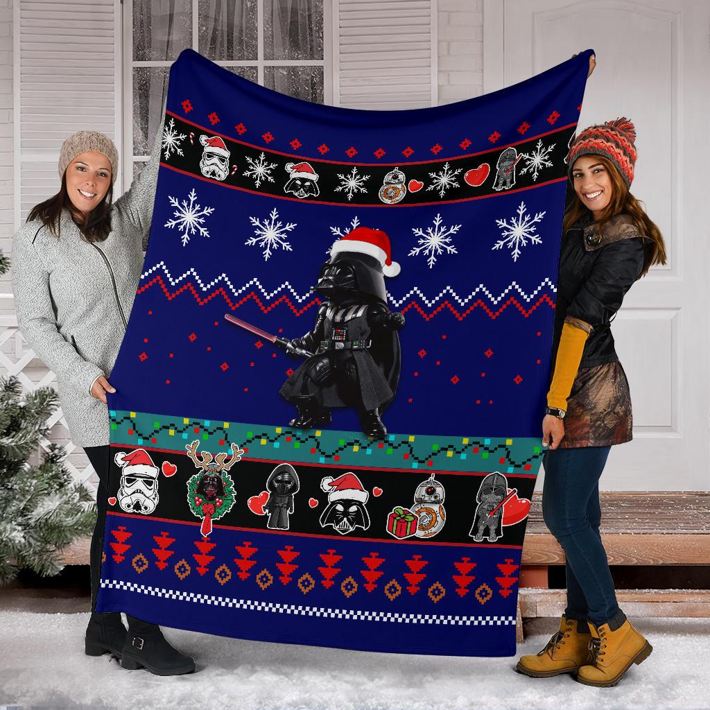 SW Blanket Darth Vader With Chirtmas Hat Blue Blanket