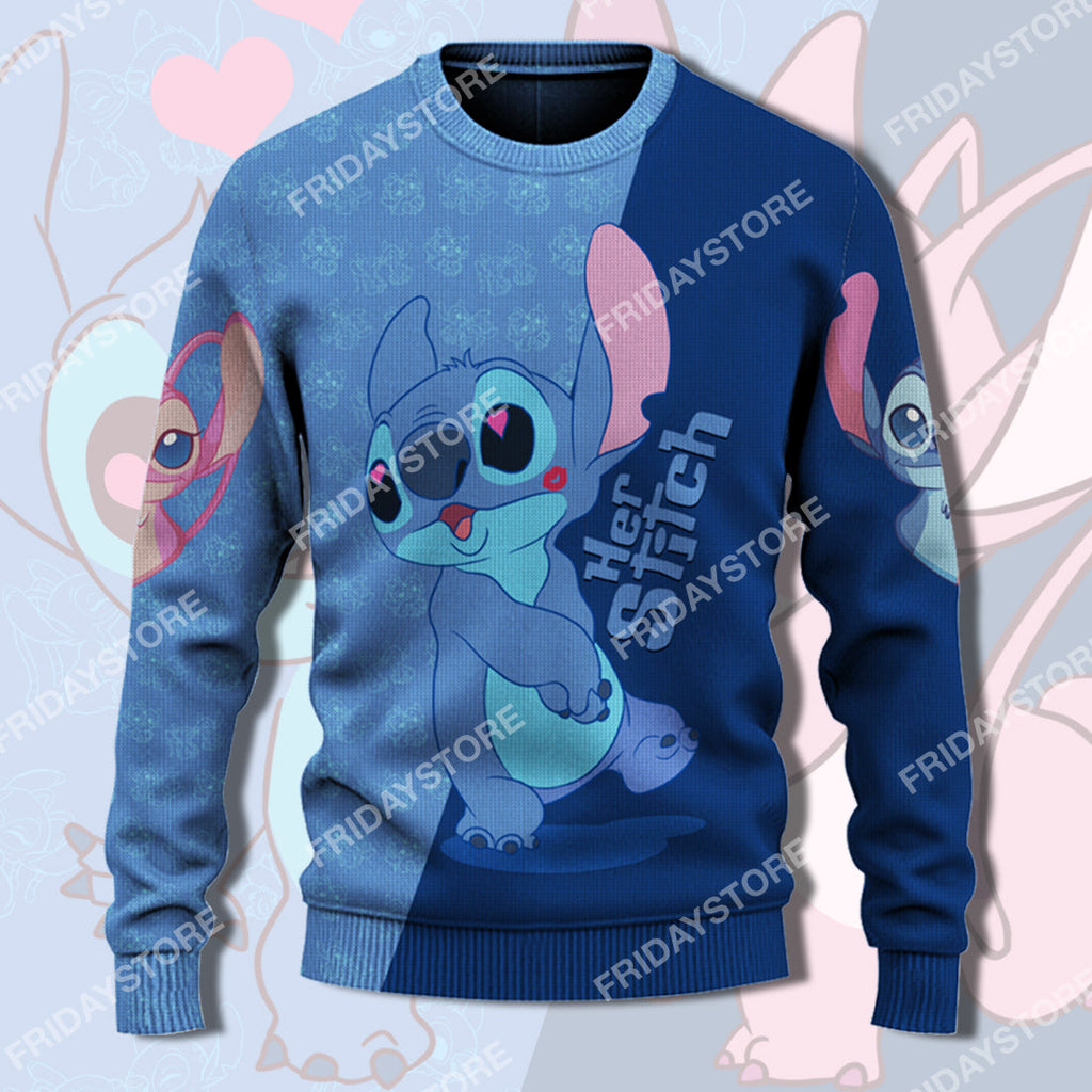  LAS Sweater Her Stich Blowing Kiss Couple Ugly Sweater Cute DN Stitch Ugly Sweater