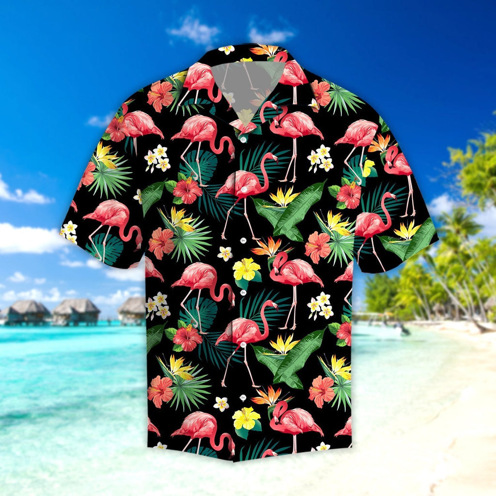 Gifury Flamingo Hawaiiian Shirt Hibiscus Flamingo Hawaii Shirt Black Aloha Shirt Flamingo Hawaii Shirt 2022