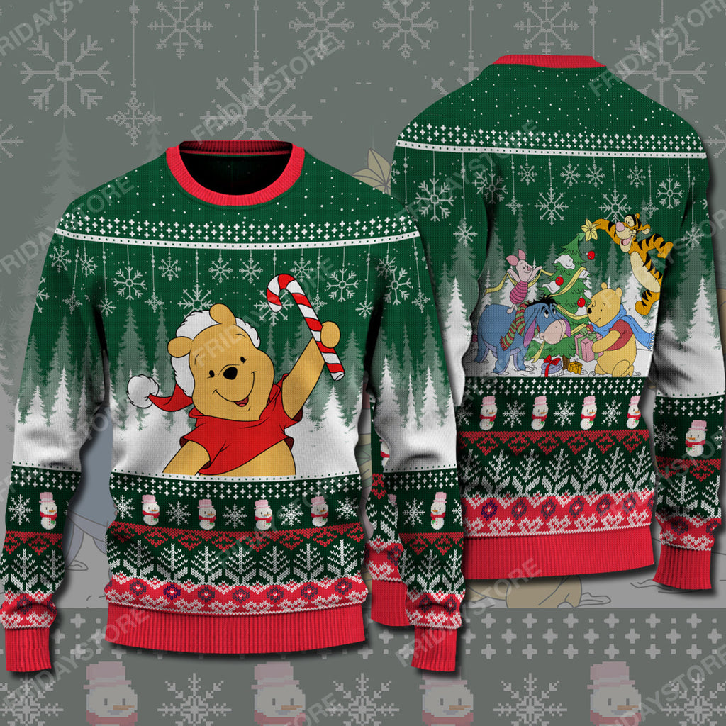  DN WTP Sweater Pooh With Candy Cane Christmas Ugly Sweater Awesome DN WTP Ugly Sweater