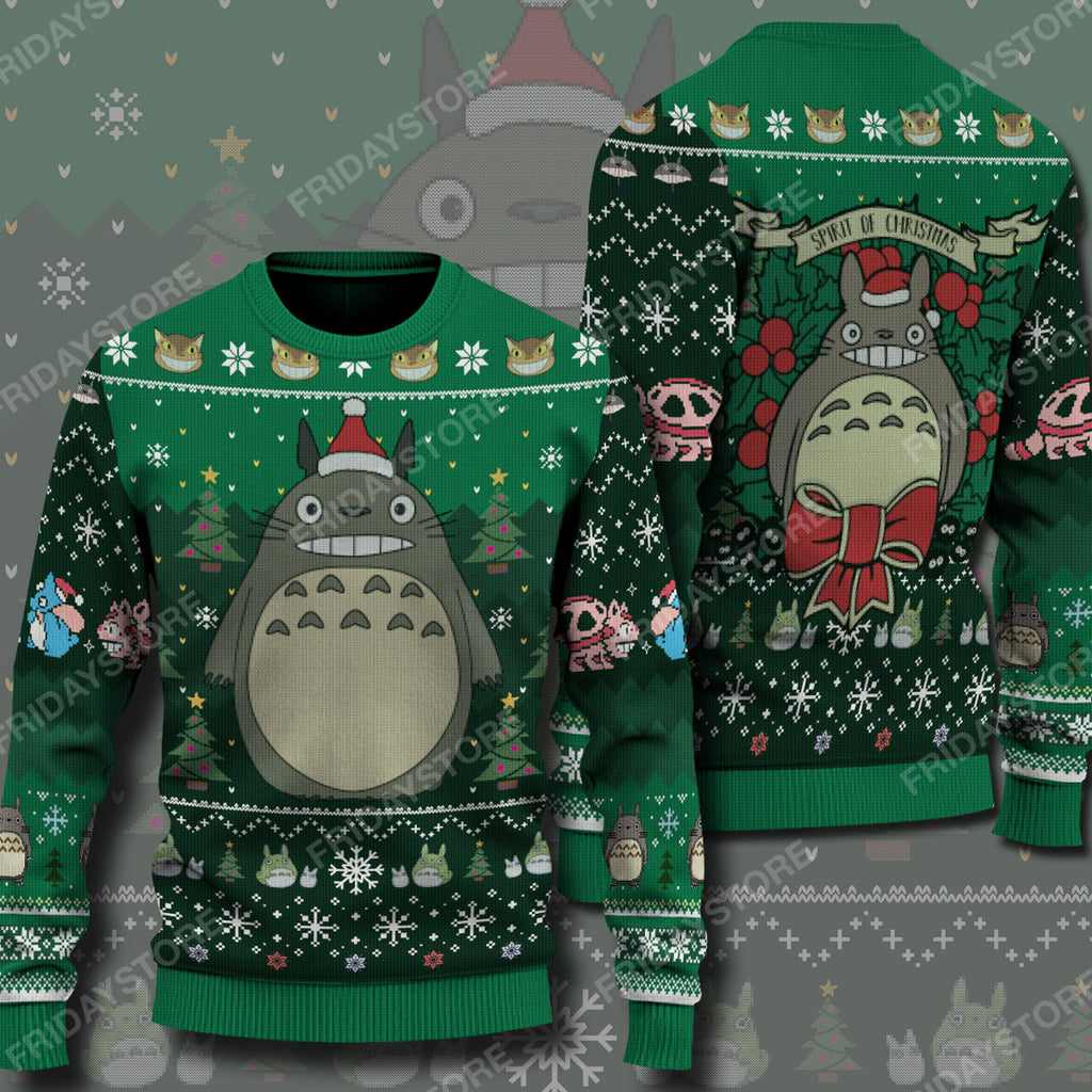  S.Ghibli Ugly Sweater S.Ghibli Totoro Spirit Of Christmas Sweater Awesome Totoro Ugly Sweater 