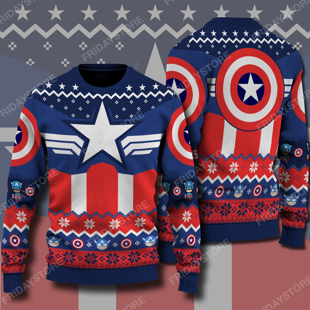  MV Ugly Sweater MV Captain Superhero Pattern Christmas Sweater High Quality Capttain America Sweater 