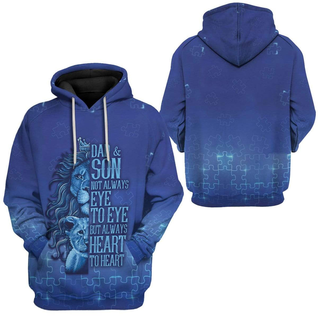 Father And Son Autism Hoodie Lion Always Heart To Heart Blue Puzzle Hoodie Autism Hoodie Apparel Father's Day Gift 2023