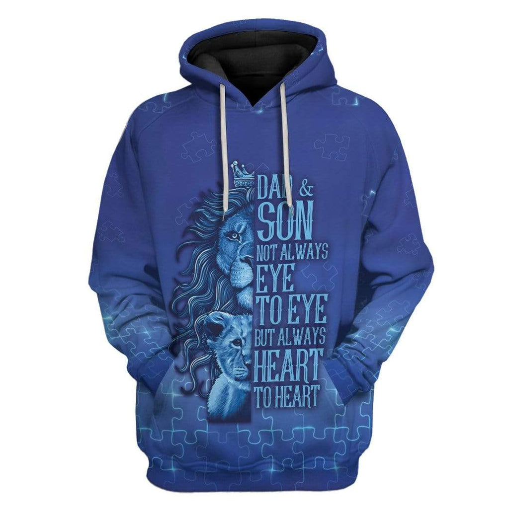  Father And Son Autism Hoodie Lion Always Heart To Heart Blue Puzzle Hoodie Autism Hoodie Apparel Father's Day Gift 
