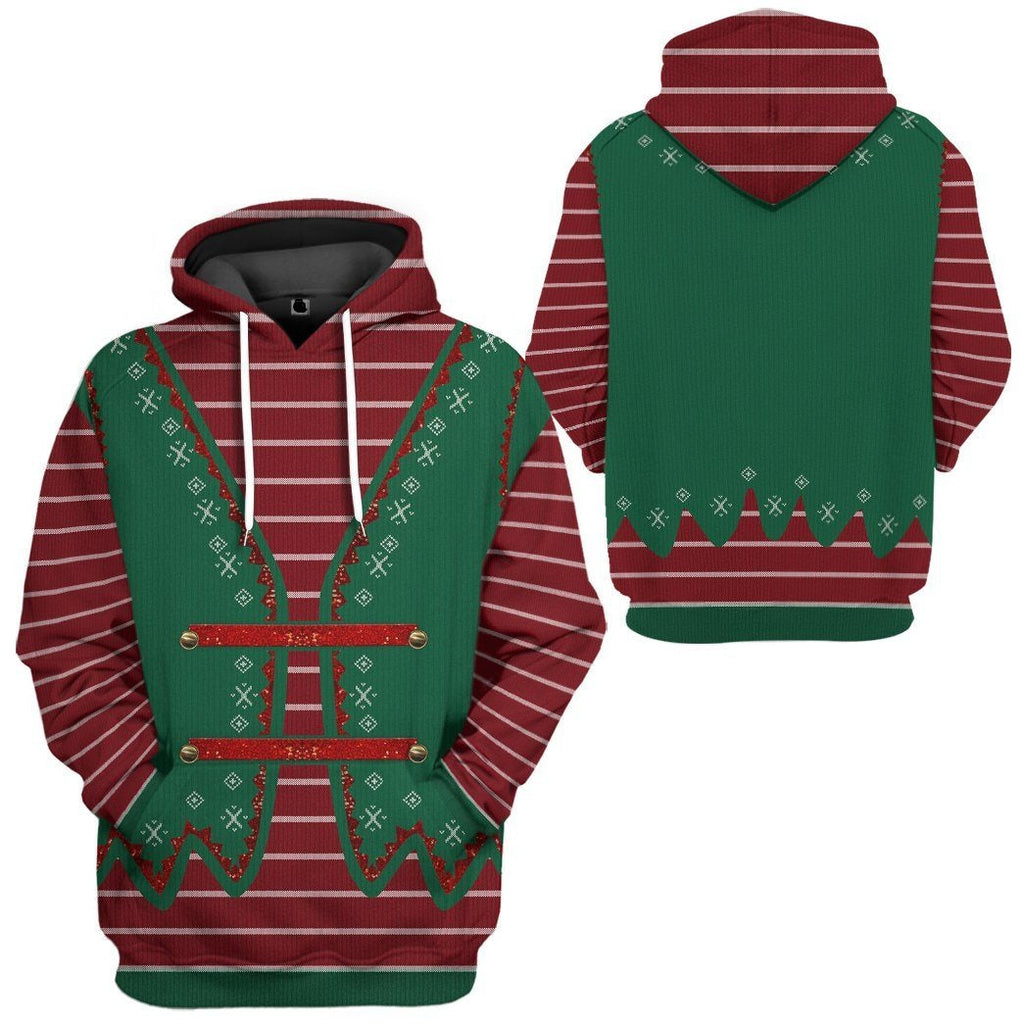 Gifury Christmas Elf Shirt Elf Apparel Christmas Elf Striped Red Green Hoodie Elf Hoodie 2023