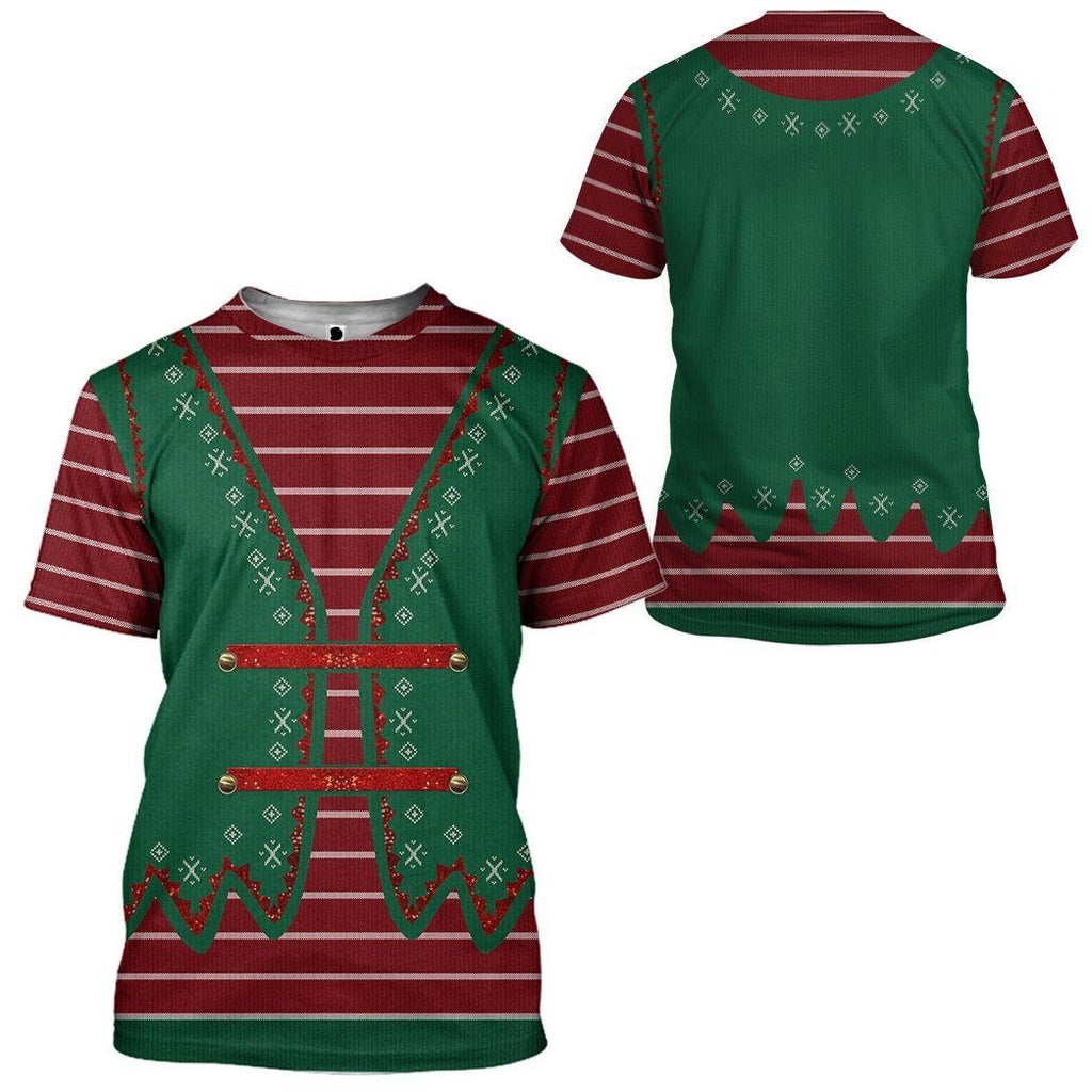 Gifury Christmas Elf Shirt Elf Apparel Christmas Elf Striped Red Green Hoodie Elf Hoodie 2024