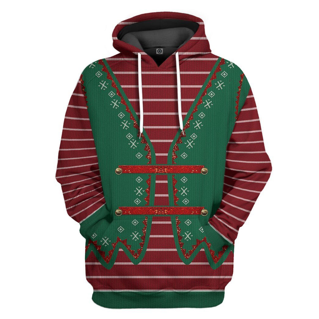 Gifury Christmas Elf Shirt Elf Apparel Christmas Elf Striped Red Green Hoodie Elf Hoodie 2025