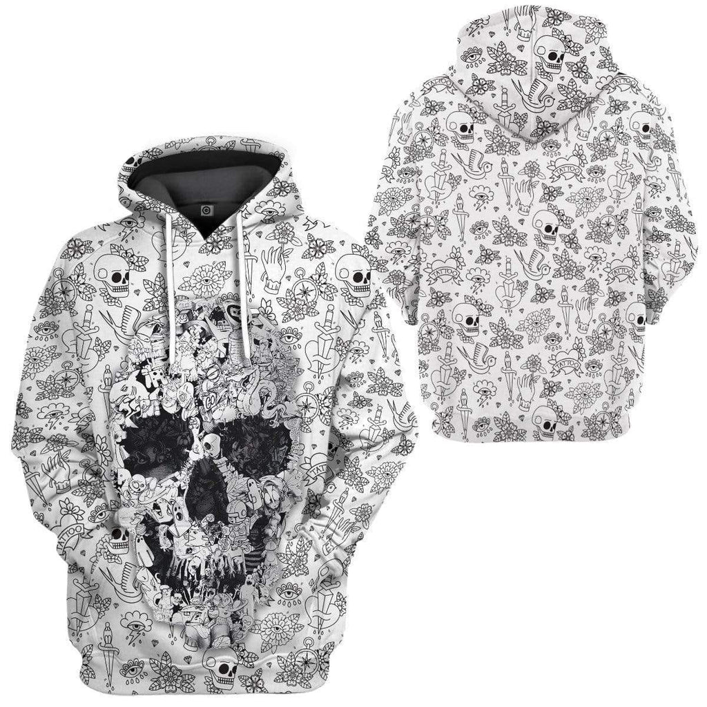 Gifury Halloween Hoodie Halloween Apparel Halloween Common Items White Skull Pattern Hoodie Halloween Clothing 2022