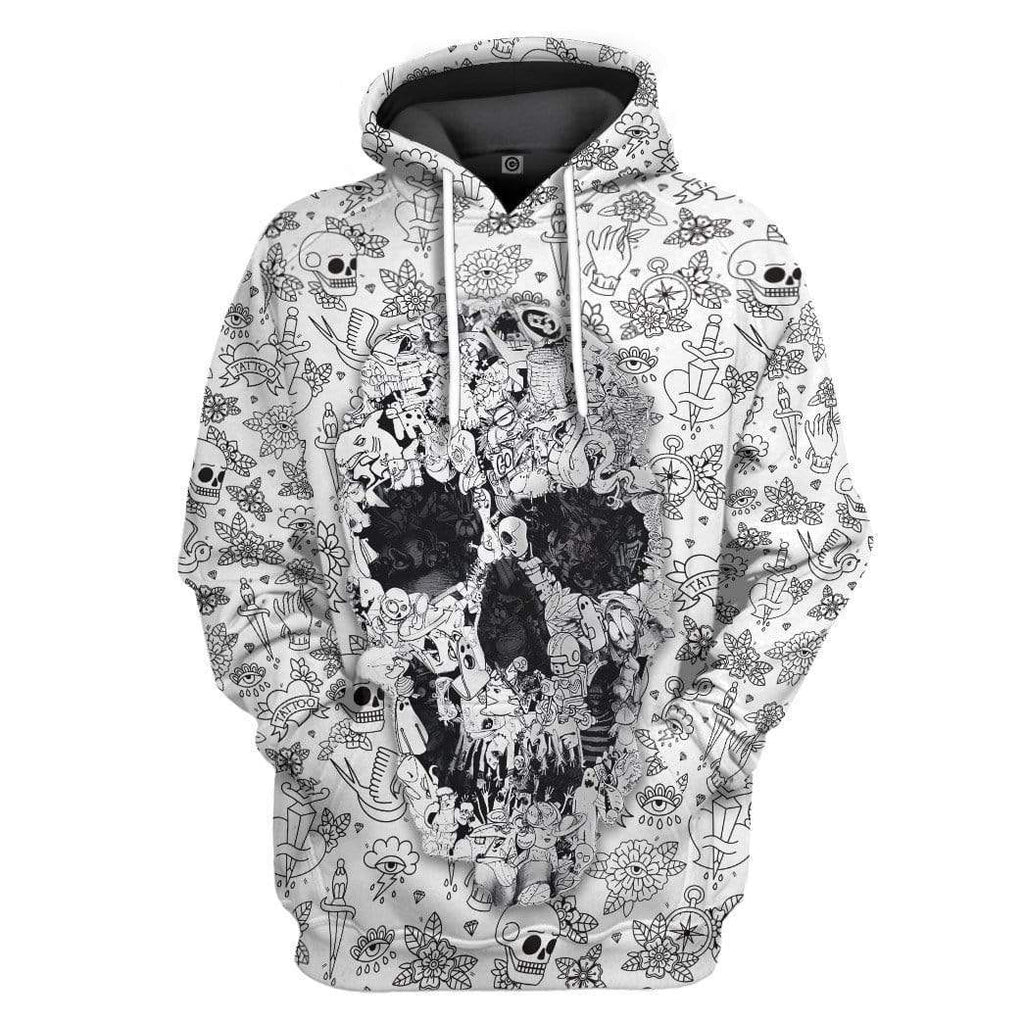 Gifury Halloween Hoodie Halloween Apparel Halloween Common Items White Skull Pattern Hoodie Halloween Clothing 2023