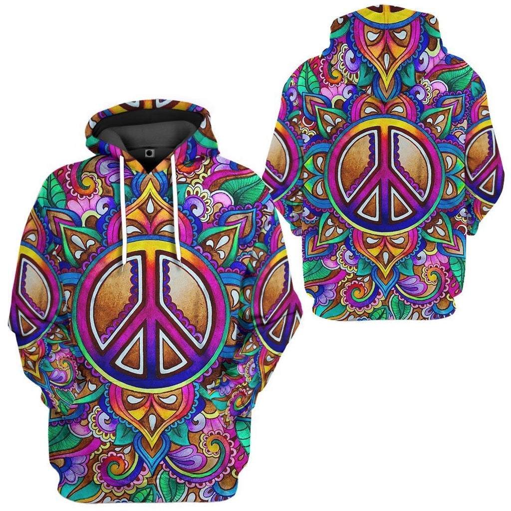  Hippie Hoodie Peace Symbol Mandala Multicolor T-shirt Hoodie Adult Colorful Unisex Full Print